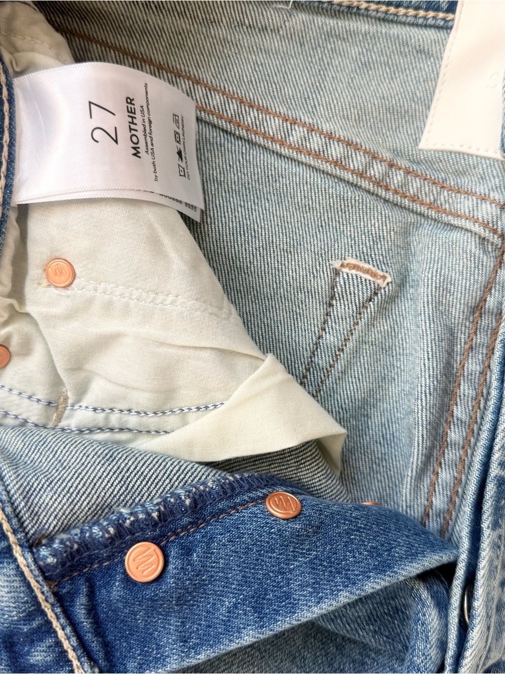 MOTHER Light Blue Denim Flare Jeans with Frayed Hem - Picture 2 of 3